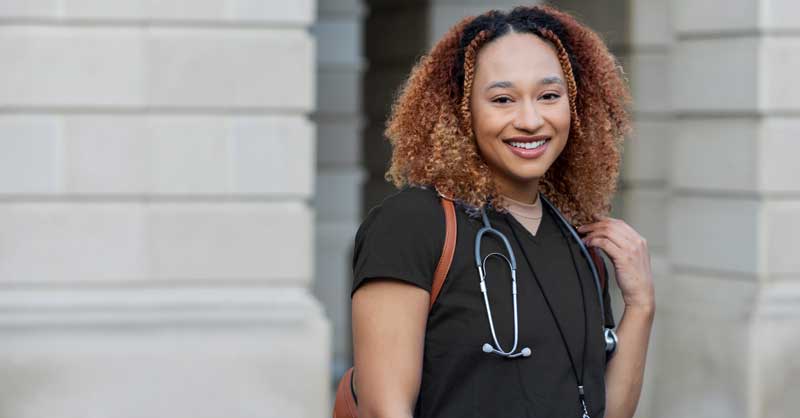 Nursing student wearing stethoscope